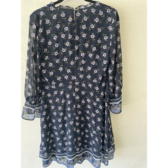 CeCe navy&violet floral long sleeve lined polyester knee length dress sz 8 comfy - Picture 5 of 10